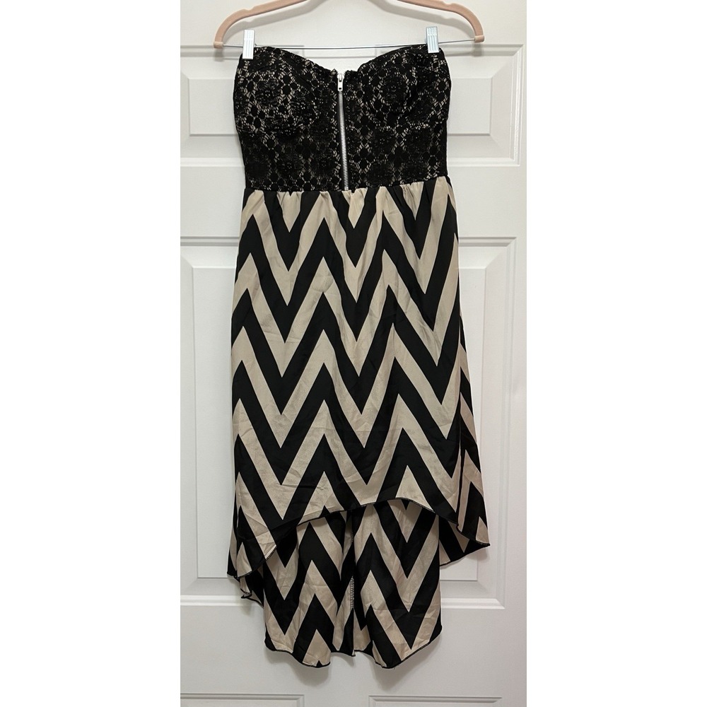 NEW Miss Chievous Tan Black‎ Satin High Low Dress Size Large Y2K Flowy Strapless